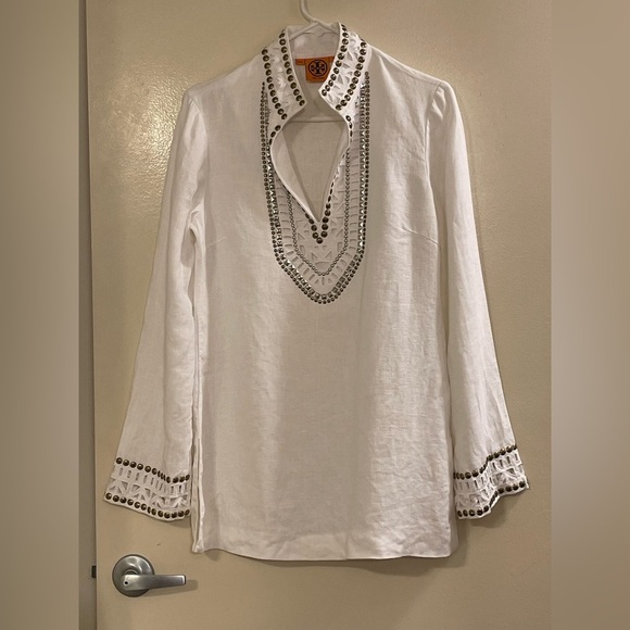 TORY BURCH Embellished Linen Tunic - Picture 1 of 8